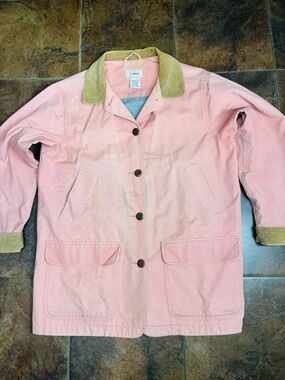 L.L. Bean Pink Canvas Utility Jacket with Tan Corduroy Collar